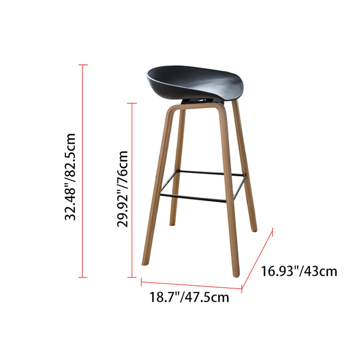 Modern Minimalist Rectangular PP Beech Wood Bar Stool Backless Armless For Dining Room