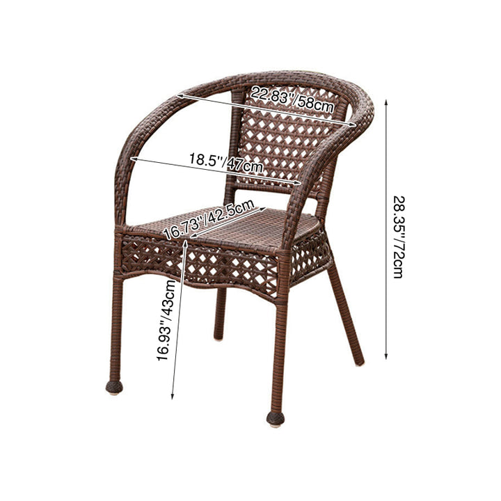 Silla de exterior moderna y minimalista de acero, plástico y ratán curvado con respaldo y reposabrazos 