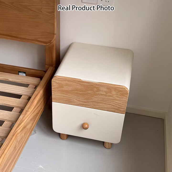 Moderner minimalistischer rechteckiger/runder Nachttisch aus Kiefernholz mit 2 Schubladen fürs Schlafzimmer 