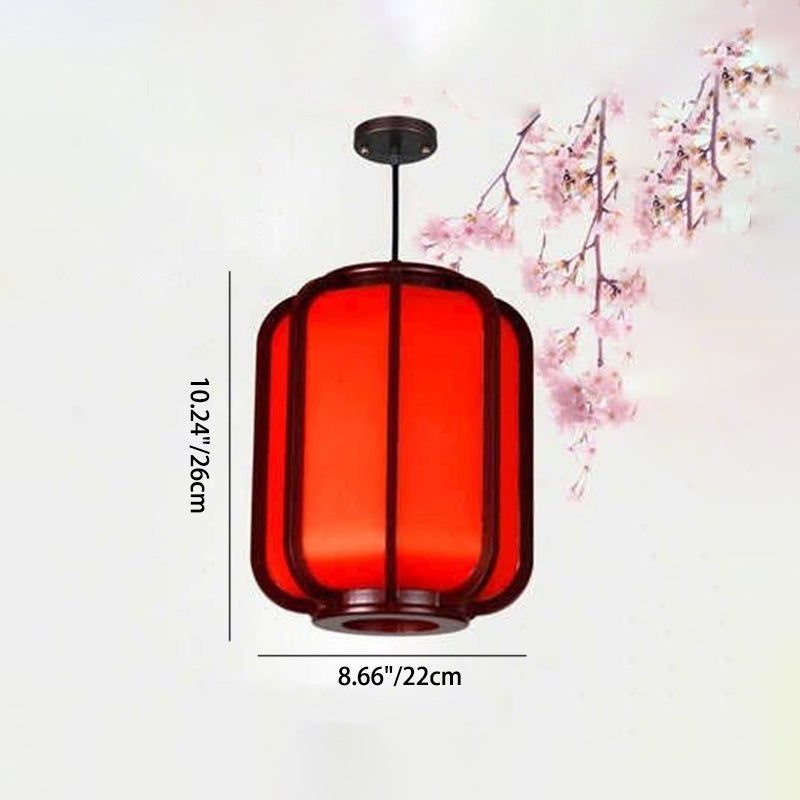 Traditional Chinese Faux Sheepskin Wooden Lantern Round 1-Light Pendant Light for Living Room