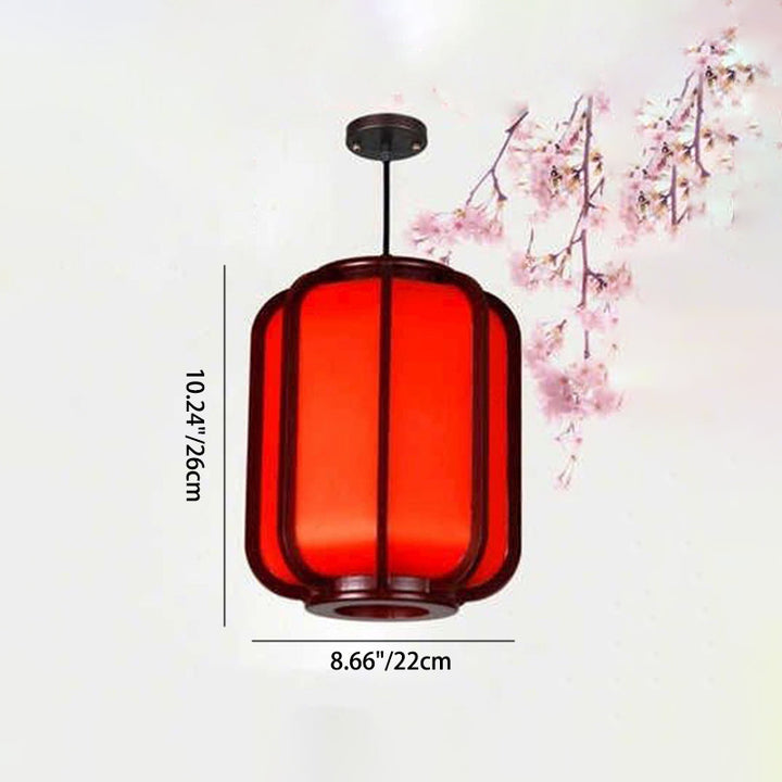 Traditional Chinese Faux Sheepskin Wooden Lantern Round 1-Light Pendant Light for Living Room