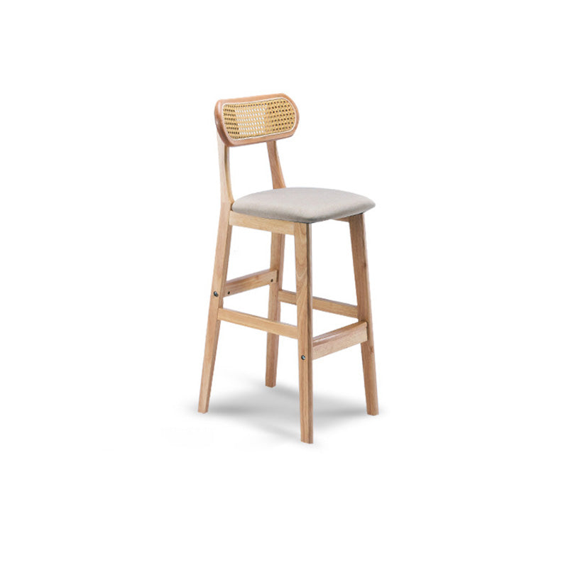 Tabouret de comptoir moderne minimaliste en cuir PU avec rotin rembourré en bois de caoutchouc, dossier ouvert, repose-pieds pour cuisine 