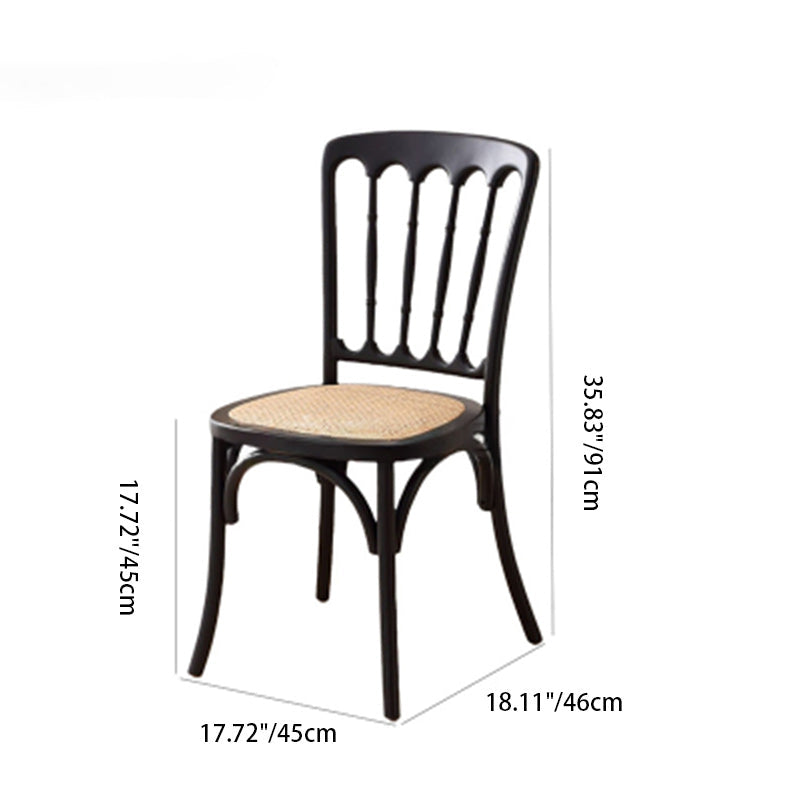 Chaise de salle à manger traditionnelle vintage en rotin rond avec dossier en bois massif 