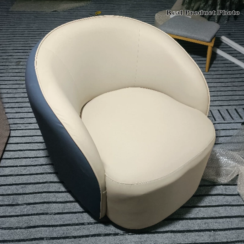 Modern Luxury Round Cat Scratch Leather Upholstered Swivel Accent Chair Backrest Armrest For Living Room