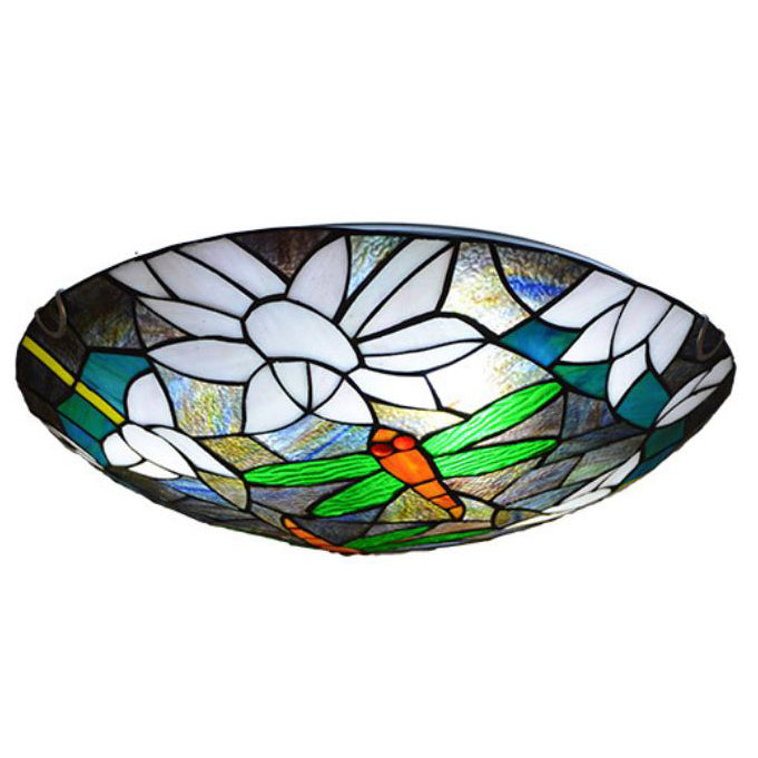 Vintage Tiffany Dragonfly Stained Glass 2/3 Light Flush Mount Ceiling Light