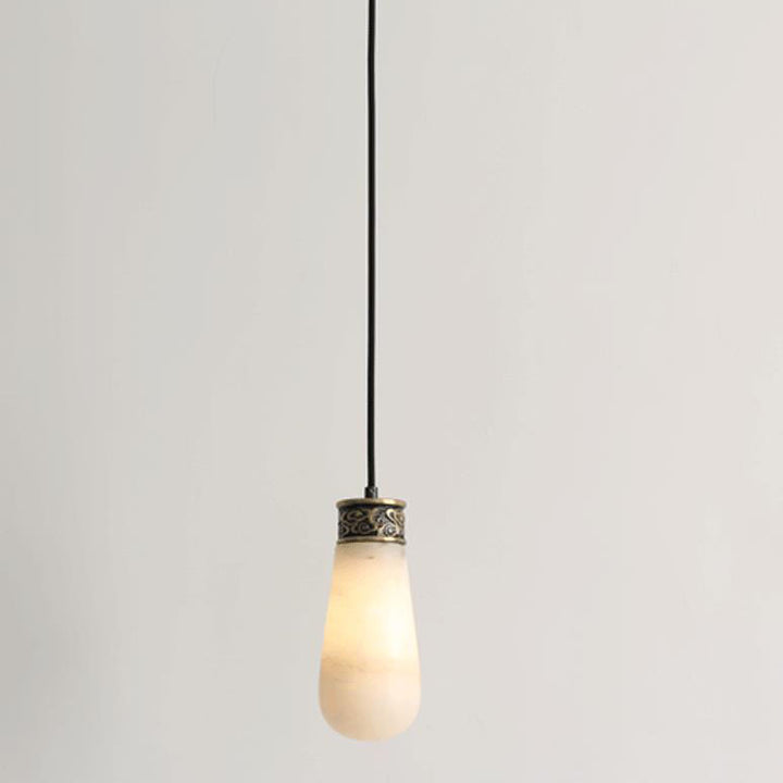 European Light Luxury Oval All Copper Marble 1-Light Pendant Light