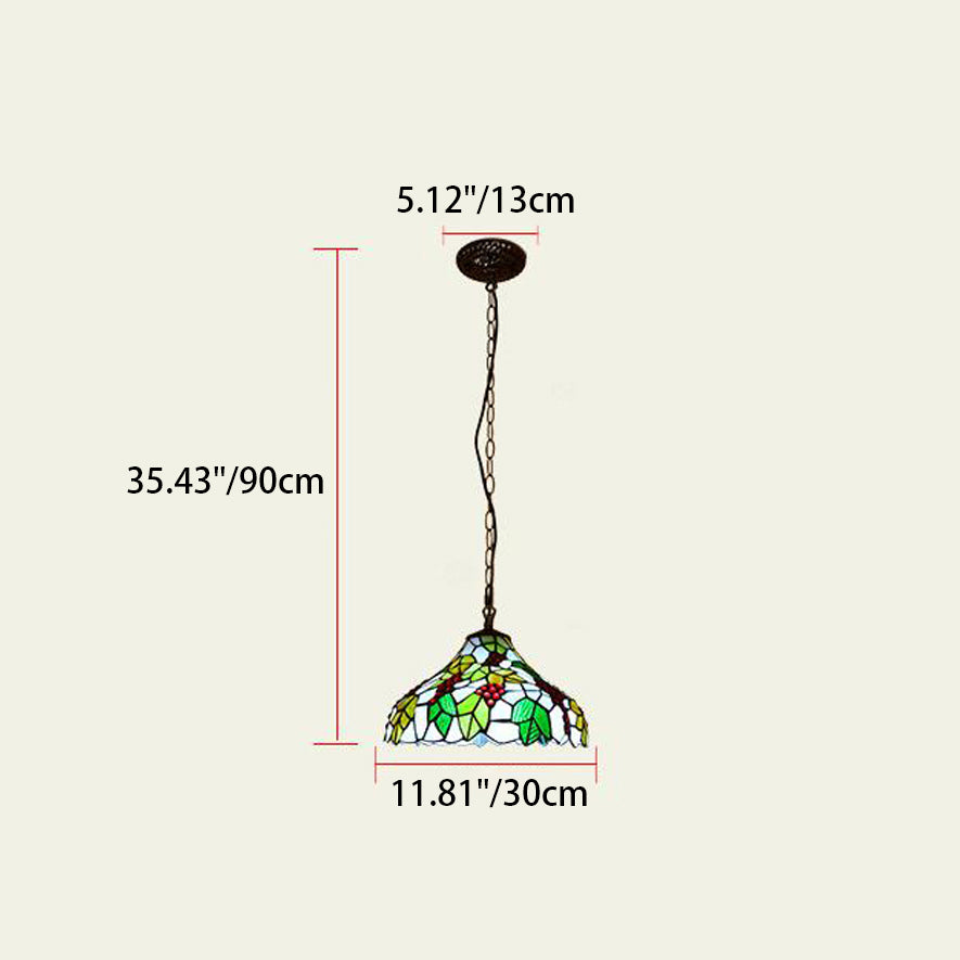 Traditional Tiffany Grape Fruit Stained Glass Iron 1-Light Pendant Light For Living Room