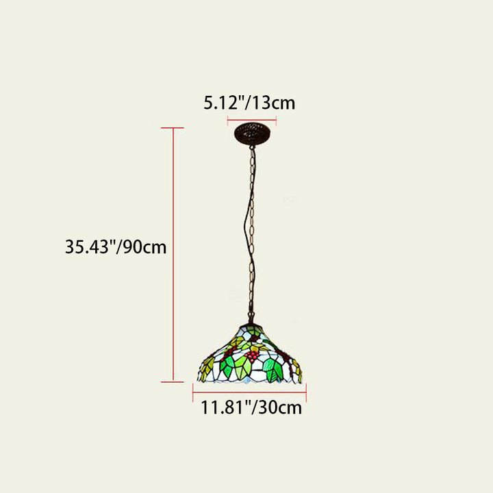 Traditional Tiffany Grape Fruit Stained Glass Iron 1-Light Pendant Light For Living Room