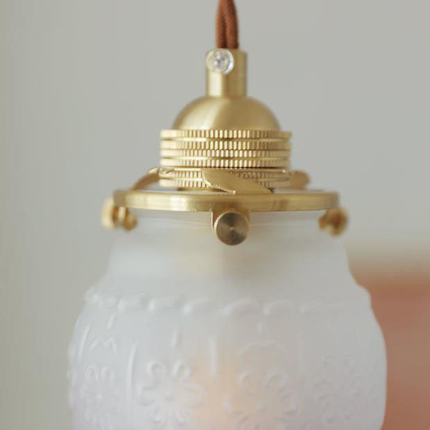 Traditional Japanese Glass Flower Copper 1-Light Pendant Light For Living Room