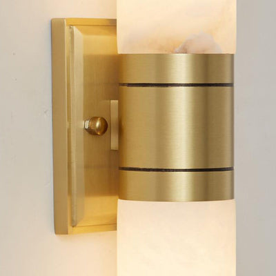 Moderne Mid-Century Marmor Säulen Kupfer 2-Licht Wandleuchte für Wohnzimmer 
