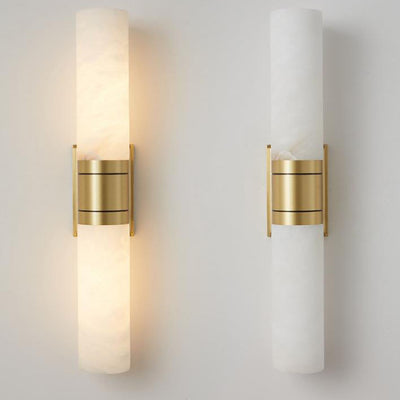 Moderne Mid-Century Marmor Säulen Kupfer 2-Licht Wandleuchte für Wohnzimmer 