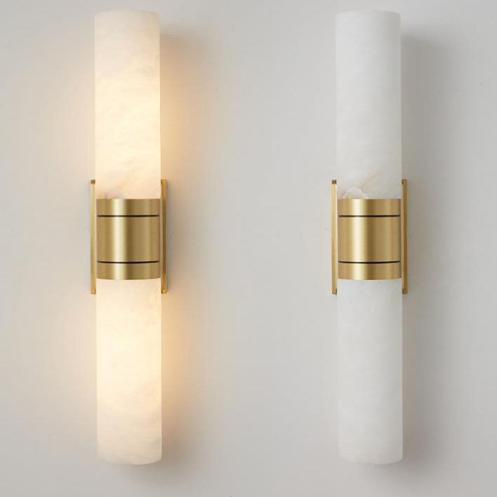 Moderne Mid-Century Marmor Säulen Kupfer 2-Licht Wandleuchte für Wohnzimmer 
