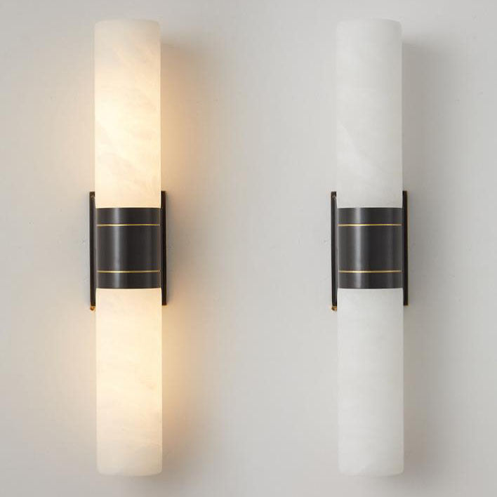 Moderne Mid-Century Marmor Säulen Kupfer 2-Licht Wandleuchte für Wohnzimmer 