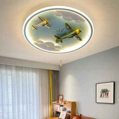 Modern Cartoon Resin Airplane Pegasus Acrylic Shade LED Kids Flush Mount Ceiling Light