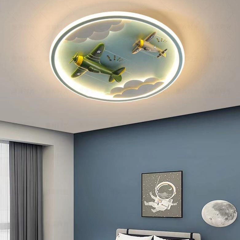 Modern Cartoon Resin Airplane Pegasus Acrylic Shade LED Kids Flush Mount Ceiling Light