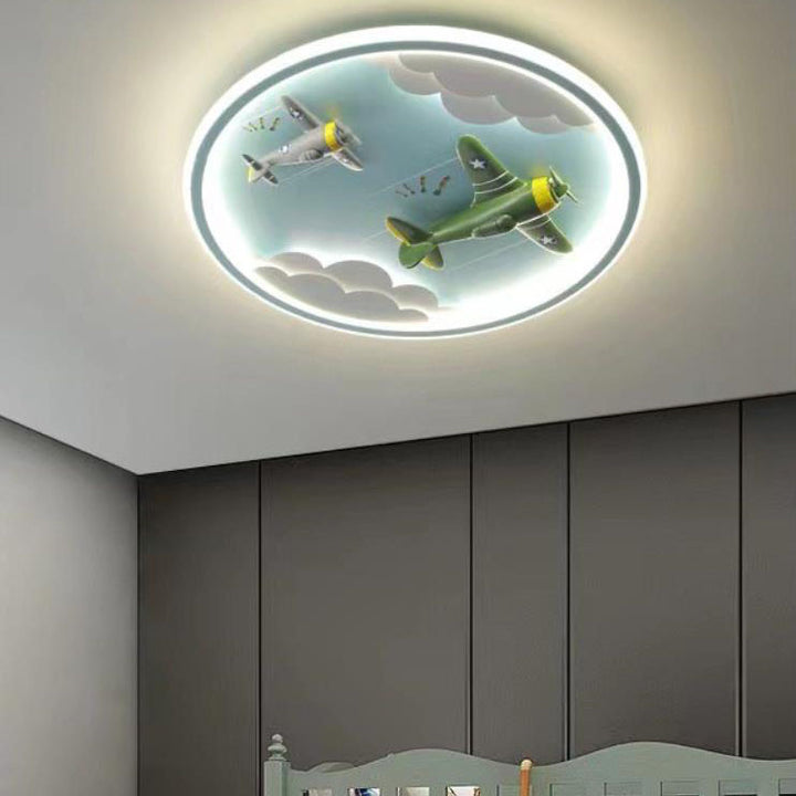 Luz de techo empotrada LED para niños con avión de resina moderna y pantalla acrílica de Pegaso 