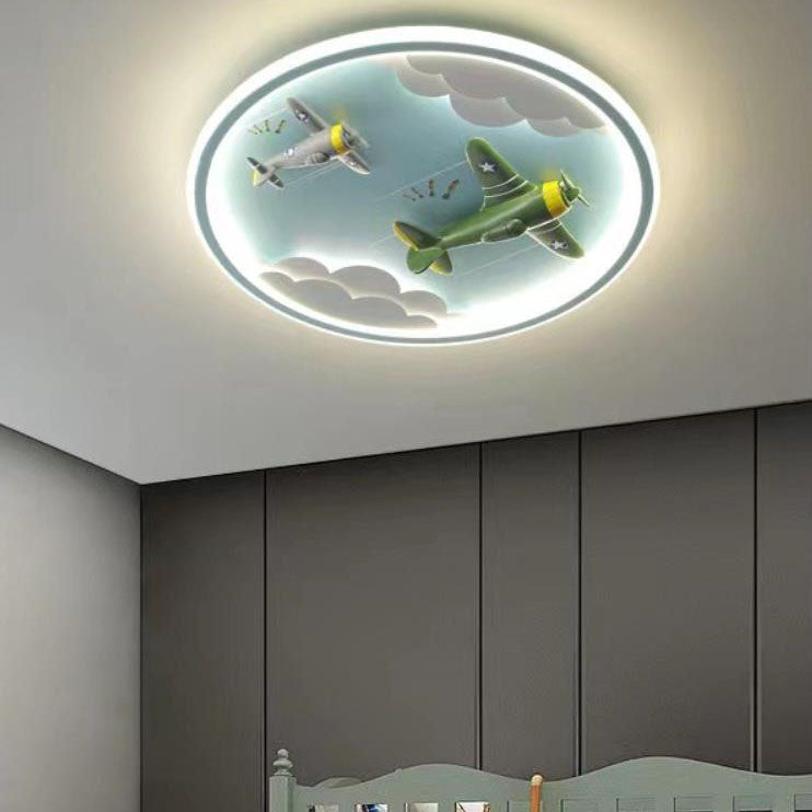 Modern Cartoon Resin Airplane Pegasus Acrylic Shade LED Kids Flush Mount Ceiling Light