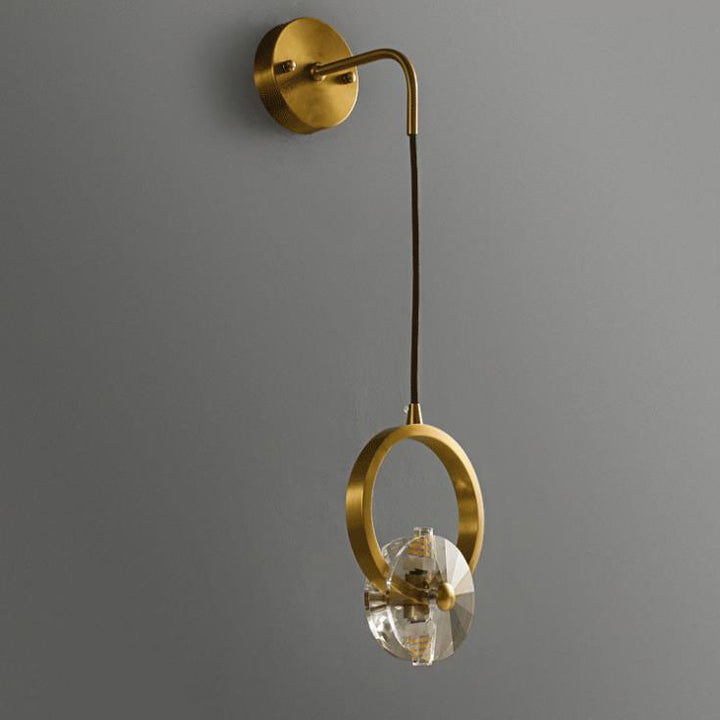 Moderne goldene Glamour-Kupfer-Kreis-Ring-Kristall 1-Licht-Wandleuchte 