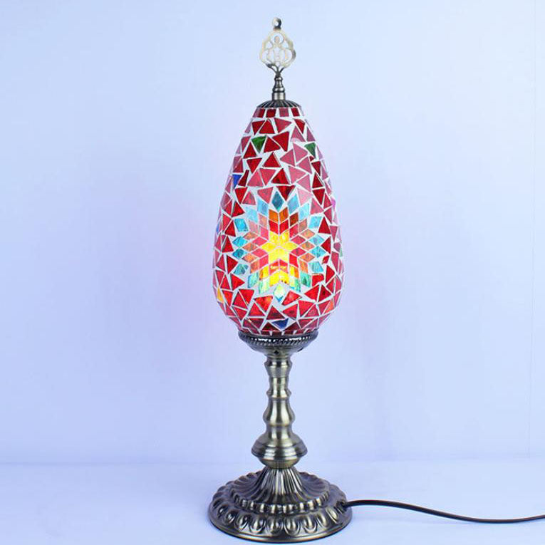 Bohemian Vintage Stained Glass Oval 1-Light Table Lamp