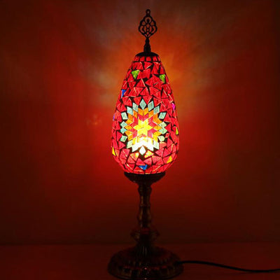 Bohemian Vintage Stained Glass Oval 1-Light Table Lamp