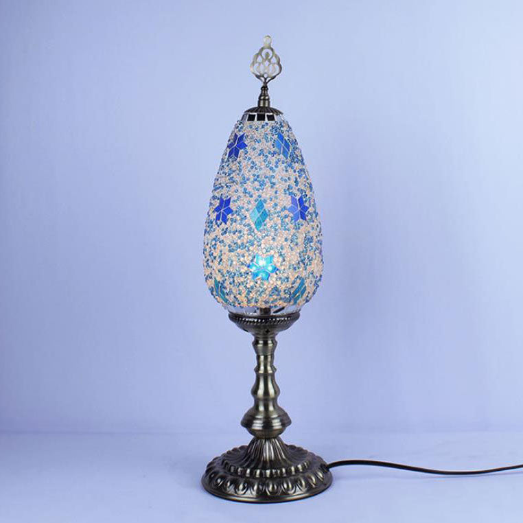 Bohemian Vintage Stained Glass Oval 1-Light Table Lamp