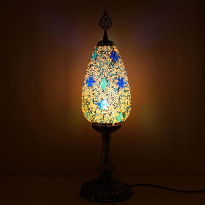 Bohemian Vintage Stained Glass Oval 1-Light Table Lamp