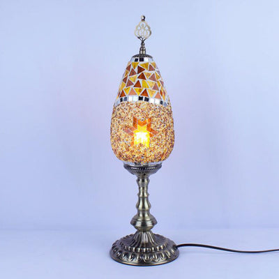 Bohemian Vintage Stained Glass Oval 1-Light Table Lamp