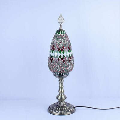 Bohemian Vintage Stained Glass Oval 1-Light Table Lamp