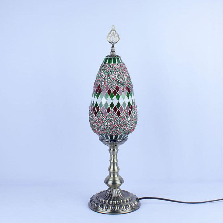 Bohemian Vintage Stained Glass Oval 1-Light Table Lamp