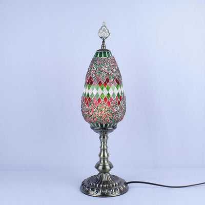 Bohemian Vintage Stained Glass Oval 1-Light Table Lamp