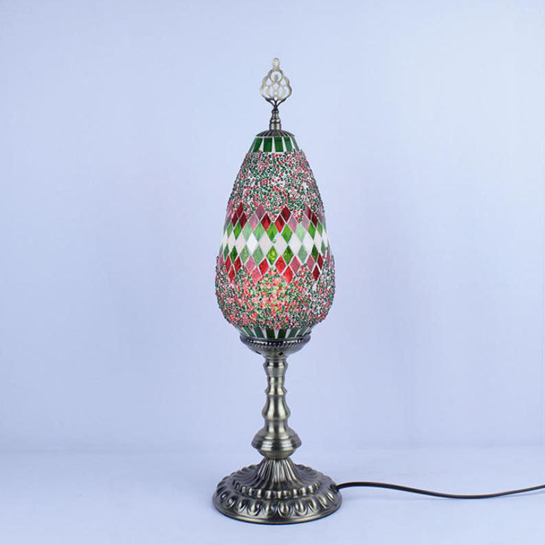 Bohemian Vintage Stained Glass Oval 1-Light Table Lamp