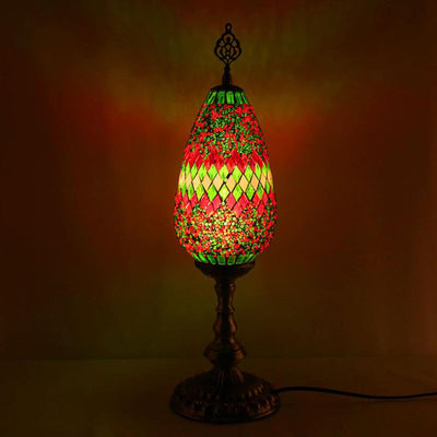 Bohemian Vintage Stained Glass Oval 1-Light Table Lamp