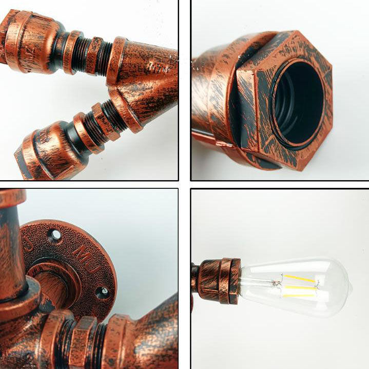 Industrial Vintage Red Rust Water Pipe Iron 5-Light Wall Sconce Lamp