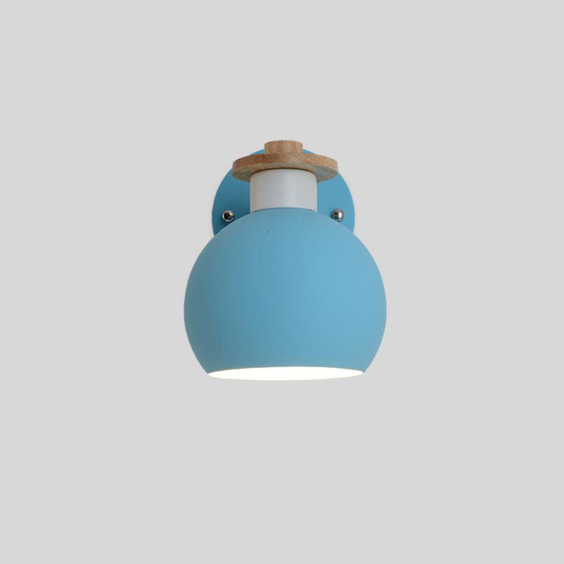 Contemporary Nordic Dome Iron Solid Wood Macaroon 1-Light Wall Sconce Lamp For Bedroom