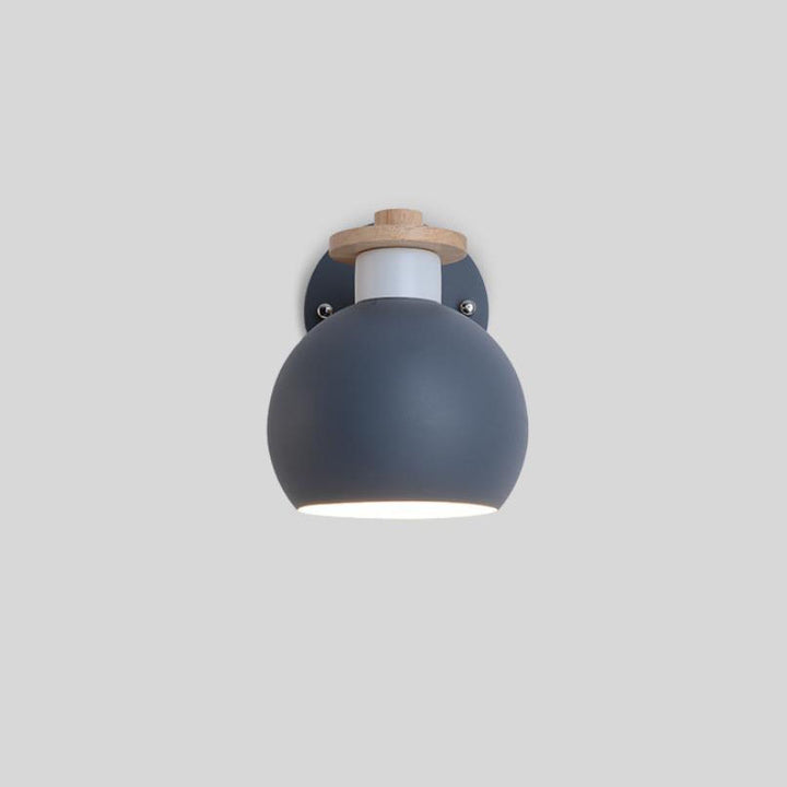 Contemporary Nordic Dome Iron Solid Wood Macaroon 1-Light Wall Sconce Lamp For Bedroom