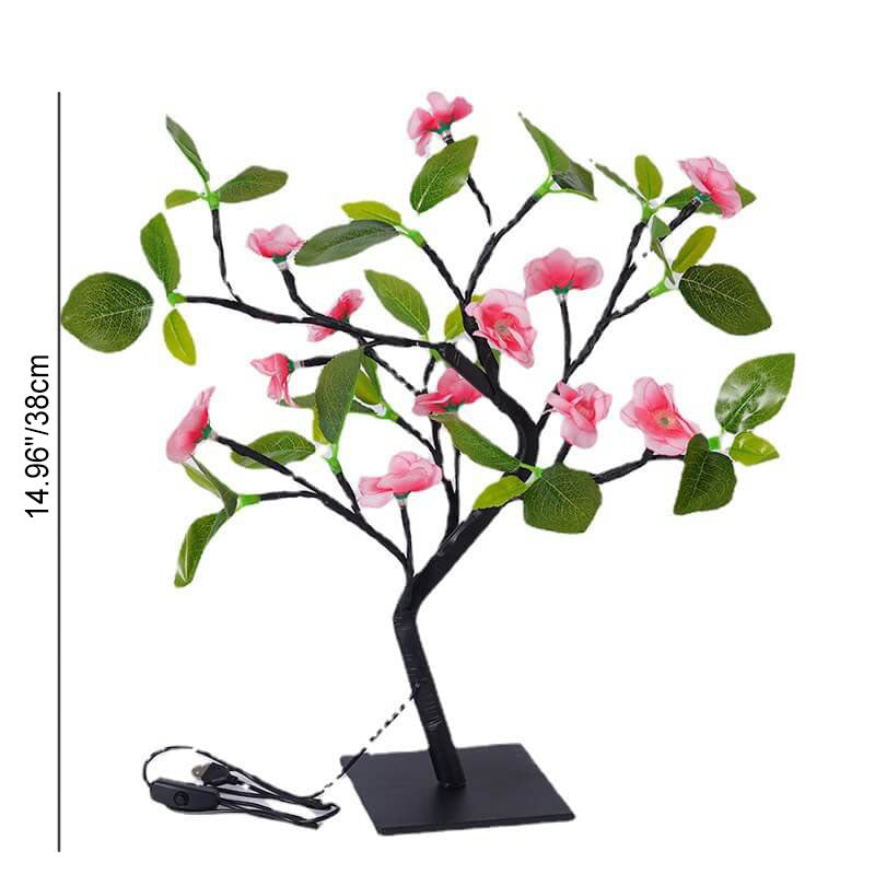 Modern Art Deco Simulation Peach Blossom Tree Green LED Tree Decoration Table Lamp For Bedroom