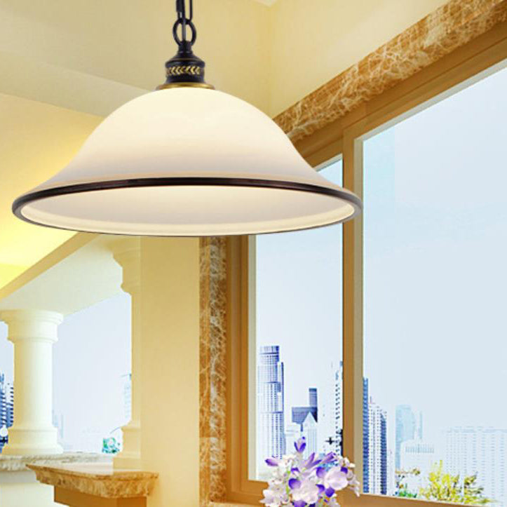 Vintage European Frosted Glass Cone 1-Light Pendant Light