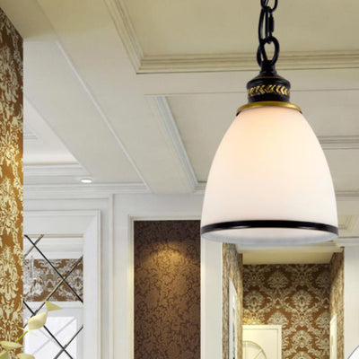 Vintage European Frosted Glass Cone 1-Light Pendant Light