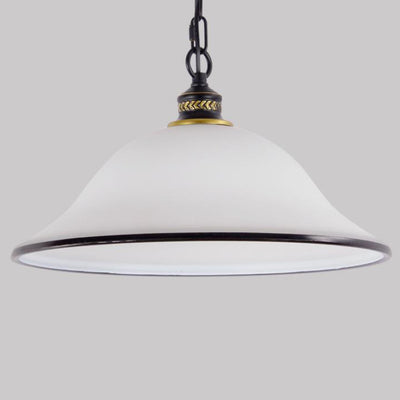 Vintage European Frosted Glass Cone 1-Light Pendant Light