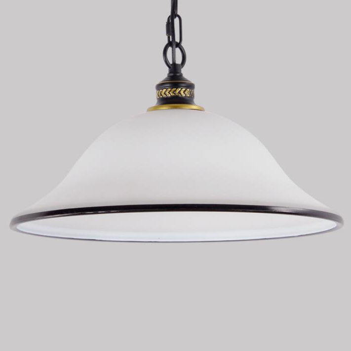 Vintage European Frosted Glass Cone 1-Light Pendant Light
