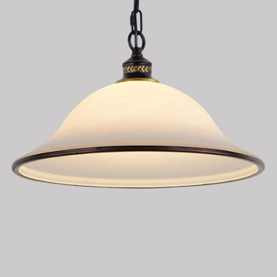 Vintage European Frosted Glass Cone 1-Light Pendant Light