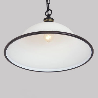 Vintage European Frosted Glass Cone 1-Light Pendant Light