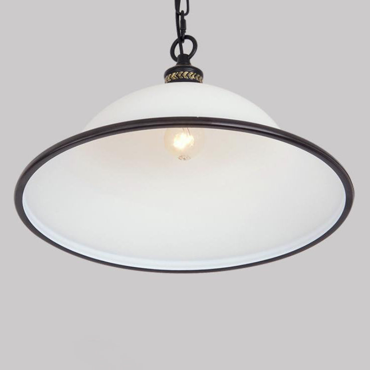 Vintage European Frosted Glass Cone 1-Light Pendant Light