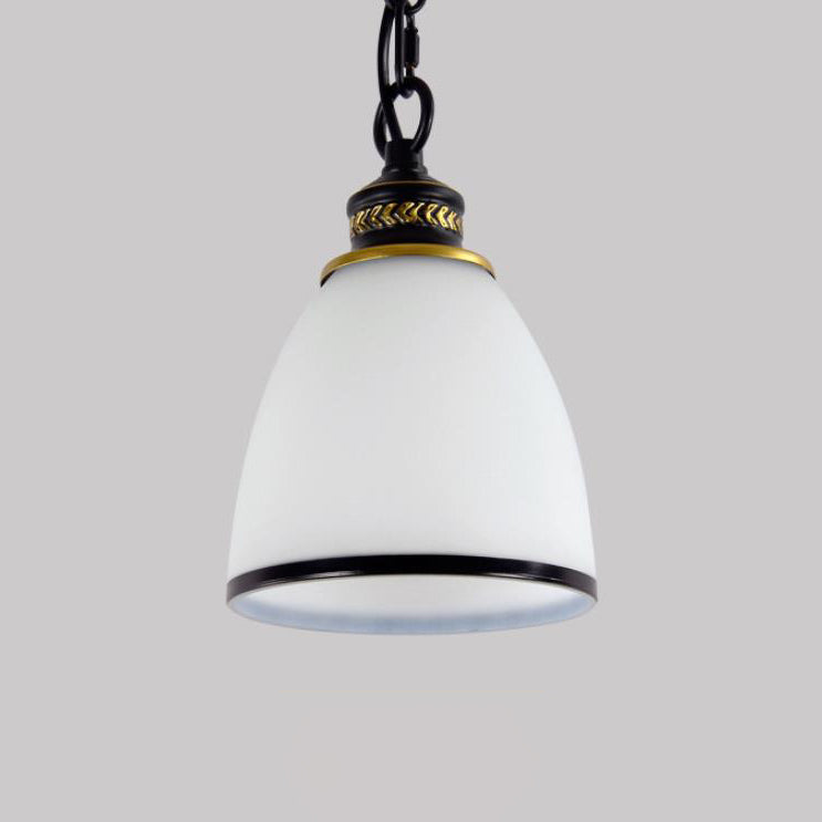 Traditionelle 1-flammige Pendelleuchte aus Eisen mit kegelförmigem Schirm aus satiniertem Glas im europäischen Stil für Wohnzimmer &amp; Schlafzimmer 