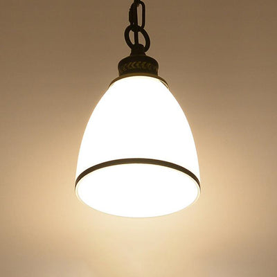 Vintage European Frosted Glass Cone 1-Light Pendant Light