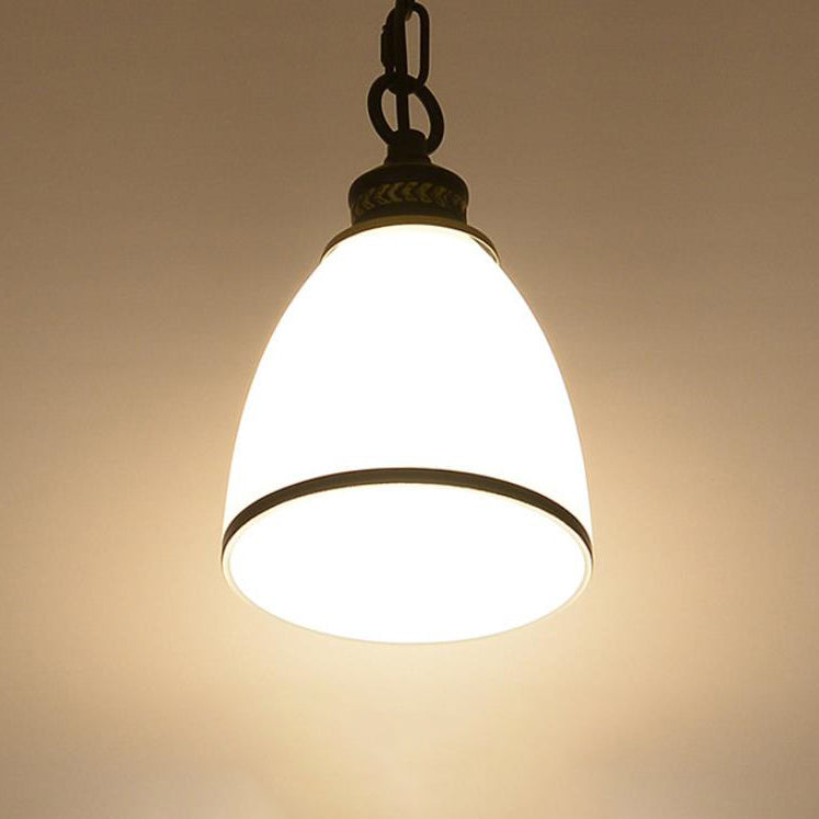 Vintage European Frosted Glass Cone 1-Light Pendant Light