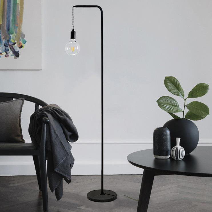 Modern Minimalist Black Iron Long Pole 1-Light Standing Floor Lamp