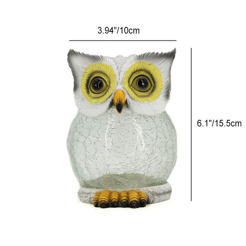 Solar Outdoor Simulation Resin Owl Ice Crackle LED Table Lamp