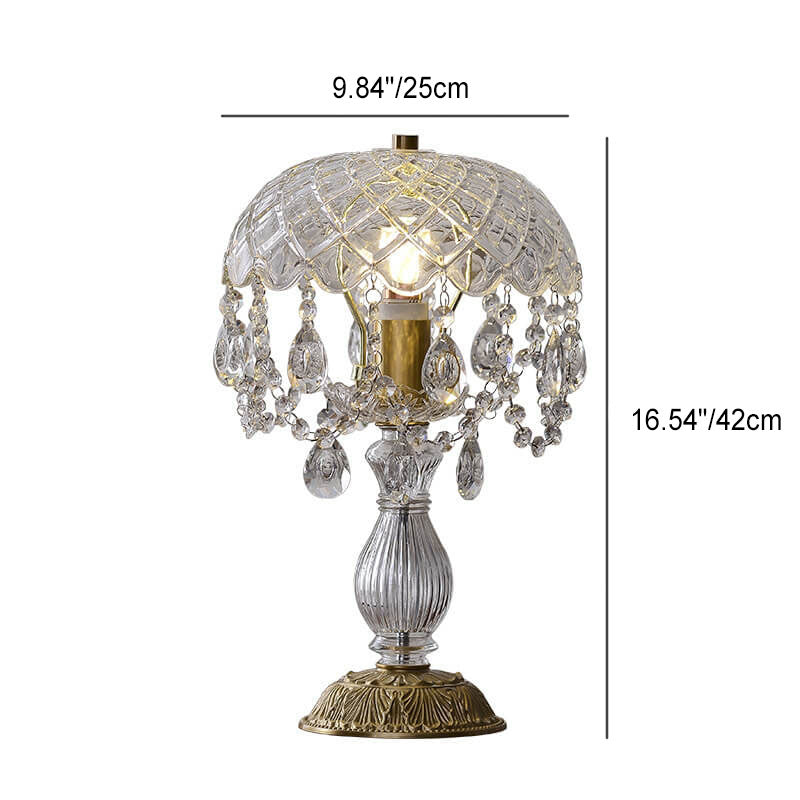 French Luxury Clear Crystal Round Tassel Copper 1-Light Table Lamp