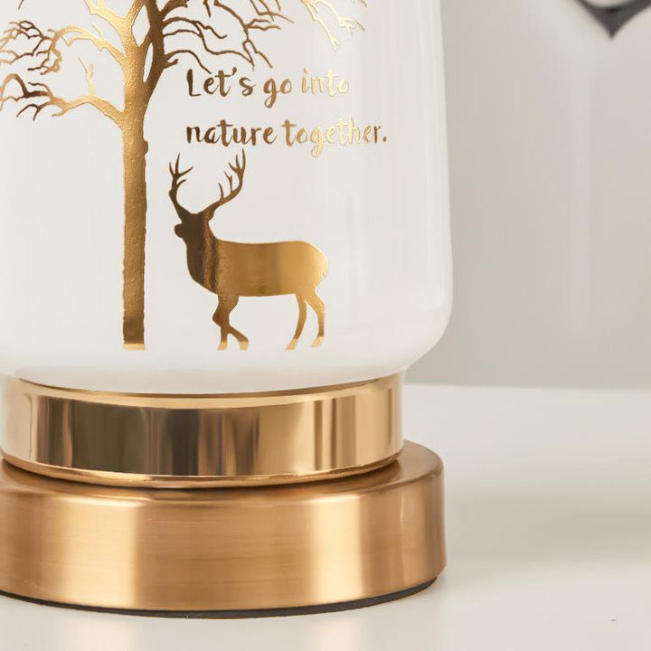 Contemporary Nordic Fabric Deer Tracing Gold Ceramic Hardware 1-Light Table Lamp for Living Room Bedroom